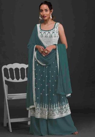 Picture of Georgette Dark Sea Green Anarkali Salwar Kameez