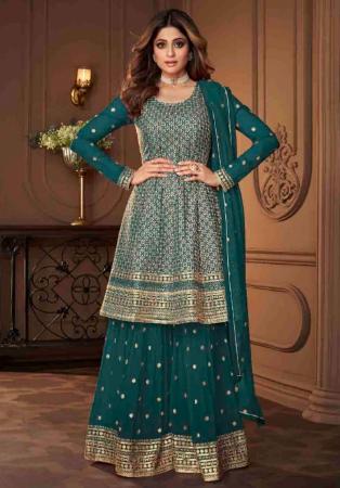 Picture of Georgette Midnight Blue Straight Cut Salwar Kameez