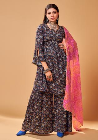 Picture of Well Formed Rayon Navy Blue Readymade Salwar Kameez