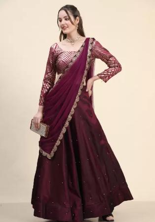 Picture of Fascinating Satin Brown Lehenga Choli