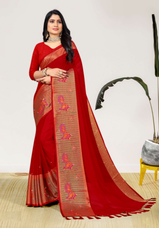 Picture of Taking Chiffon & Silk Dark Red Saree