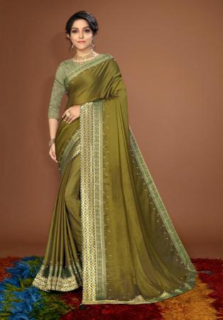 Picture of Marvelous Satin & Silk Olive Drab Saree