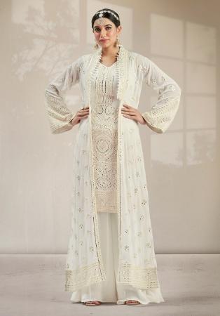 Picture of Beautiful Georgette White Straight Cut Salwar Kameez