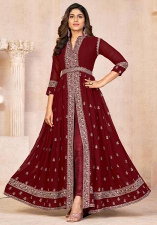 Picture of Fine Georgette Maroon Anarkali Salwar Kameez