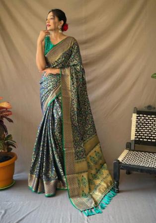 Picture of Beautiful Silk Steel Blue Saree