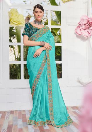 Picture of Ravishing Satin & Organza Light Sea Green Saree