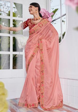 Picture of Fascinating Satin & Organza Dark Salmon Saree