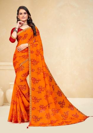 Picture of Graceful Silk Orange Red Saree