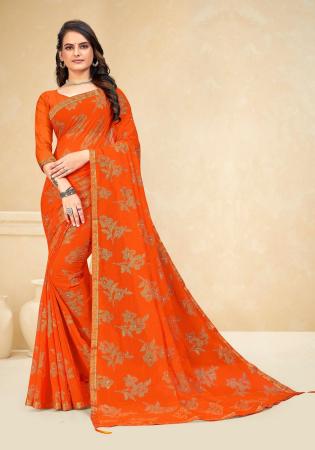 Picture of Statuesque Silk Orange Red Saree