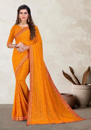 Picture of Excellent Silk Dark Orange Saree