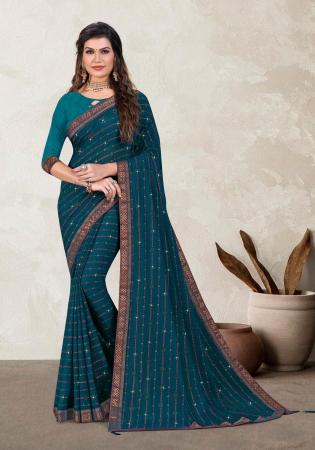 Picture of Beauteous Silk Teal Saree