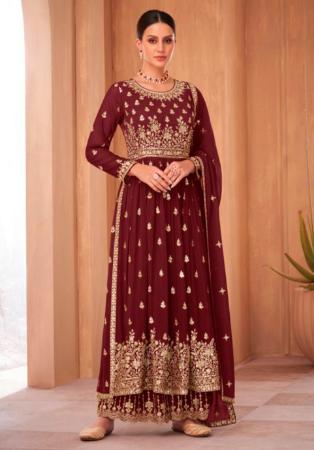 Picture of Exquisite Georgette Maroon Straight Cut Salwar Kameez