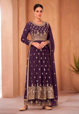 Picture of Georgette Dark Olive Green Straight Cut Salwar Kameez