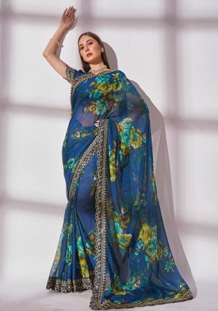 Picture of Ideal Georgette Midnight Blue Saree