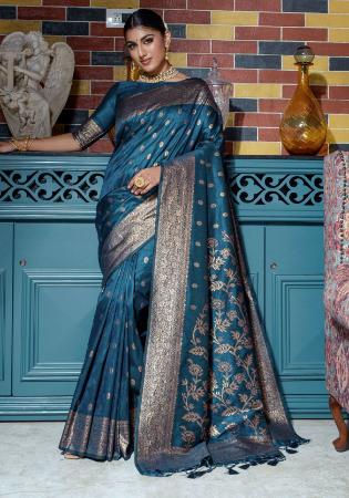 Picture of Statuesque Silk Steel Blue Saree