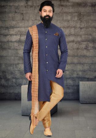 Picture of Pleasing Cotton & Silk Dark Slate Blue Indo Western