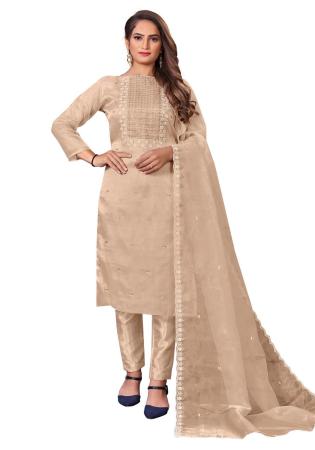 Picture of Statuesque Organza Beige Straight Cut Salwar Kameez