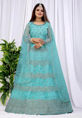 Picture of Pretty Net Medium Aqua Marine Lehenga Choli