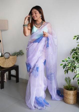 Picture of Delightful Organza Ghost White Saree