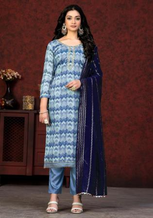 Picture of Silk Light Steel Blue Straight Cut Salwar Kameez