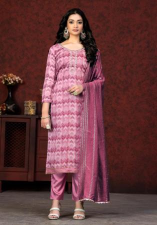 Picture of Silk Pale Violet Red Straight Cut Salwar Kameez