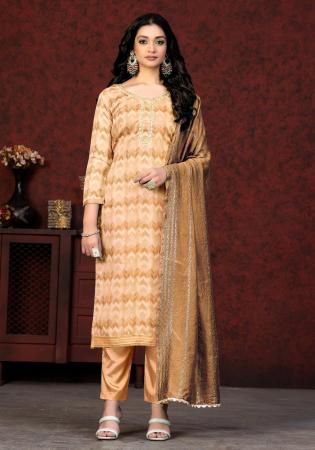 Picture of Marvelous Silk Sandy Brown Straight Cut Salwar Kameez