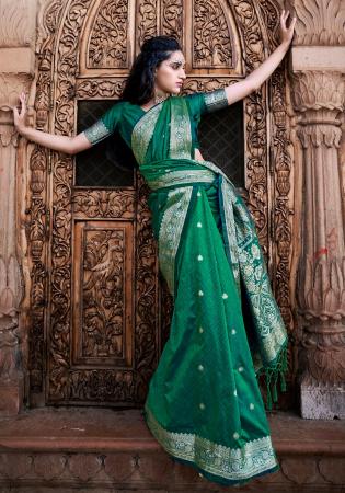 Picture of Shapely Satin & Silk Teal Saree