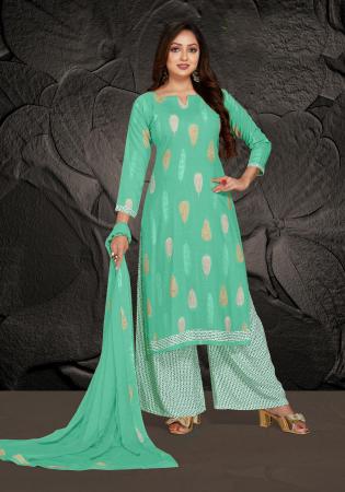 Picture of Rayon Dark Sea Green Straight Cut Salwar Kameez