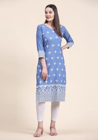 Picture of Exquisite Cotton Light Blue Kurtis & Tunic