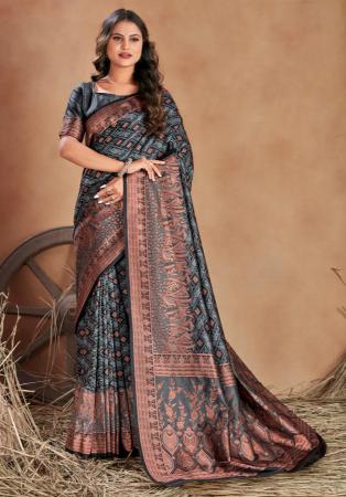 Picture of Elegant Silk Dark Slate Grey Saree