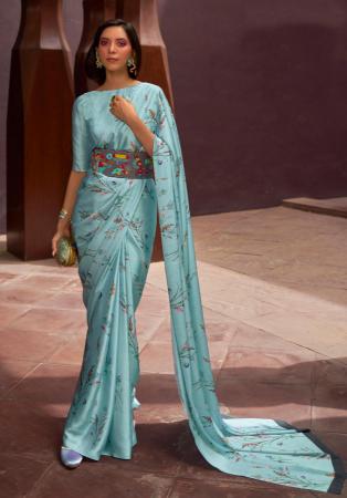 Picture of Marvelous Satin Light Steel Blue Saree