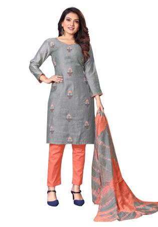 Picture of Statuesque Silk Slate Grey Straight Cut Salwar Kameez