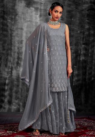 Picture of Georgette Light Slate Grey Readymade Salwar Kameez