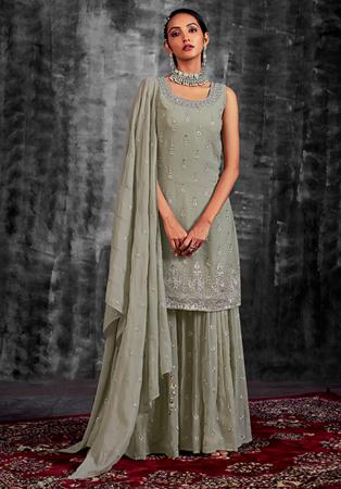 Picture of Pleasing Georgette Dark Grey Readymade Salwar Kameez