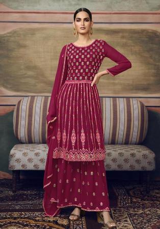 Picture of Alluring Georgette Maroon Straight Cut Salwar Kameez