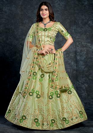 Picture of Delightful Silk Dark Sea Green Lehenga Choli