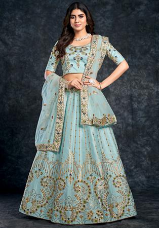 Picture of Grand Silk Sky Blue Lehenga Choli