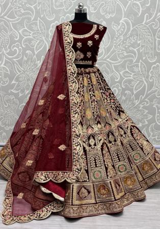 Picture of Well Formed Chiffon Maroon Lehenga Choli