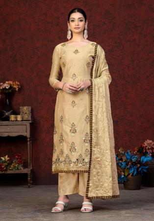 Picture of Silk Pale Golden Rod Straight Cut Salwar Kameez