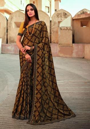 Picture of Amazing Chiffon & Georgette Dark Olive Green Saree