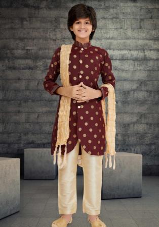 Picture of Gorgeous Cotton Brown Kids Kurta Pyjama