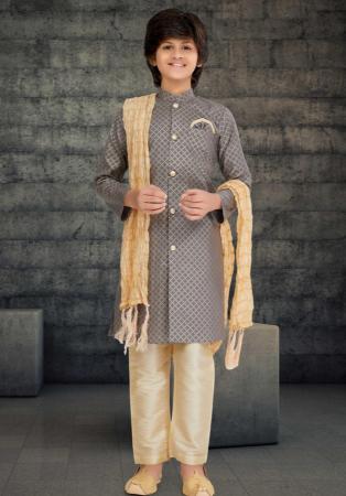 Picture of Wonderful Cotton Grey Kids Kurta Pyjama