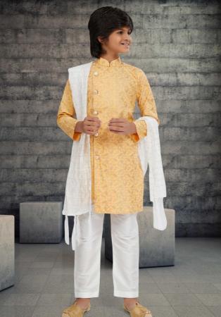 Picture of Exquisite Cotton Khaki Kids Kurta Pyjama