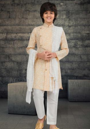 Picture of Pleasing Cotton Tan Kids Kurta Pyjama