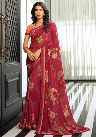 Picture of Lovely Georgette Brown Saree