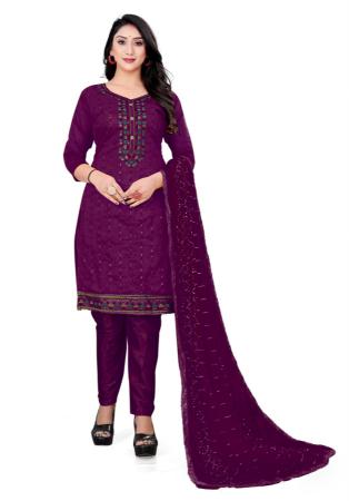 Picture of Beautiful Cotton Purple Straight Cut Salwar Kameez