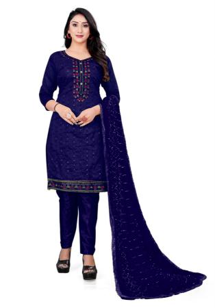 Picture of Cotton Midnight Blue Straight Cut Salwar Kameez