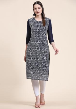 Picture of Fine Georgette Navy Blue Kurtis & Tunic