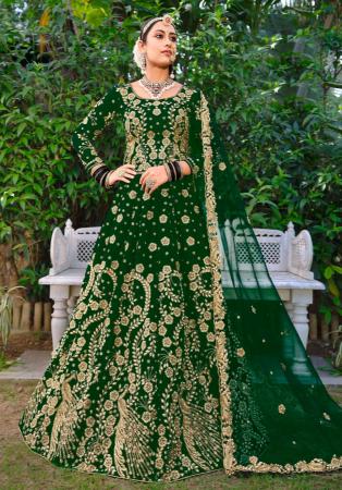 Picture of Alluring Net Dark Green Lehenga Choli