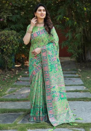 Picture of Good Looking Cotton Dark Sea Green Saree